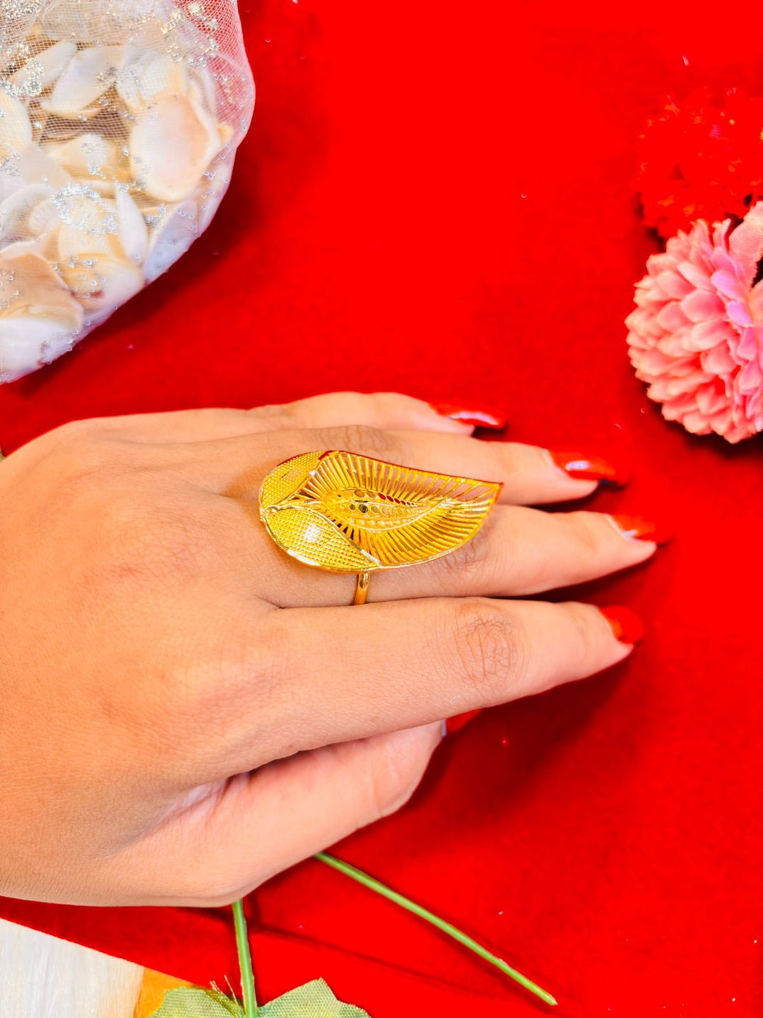 One leaf- Gold Plated Ring