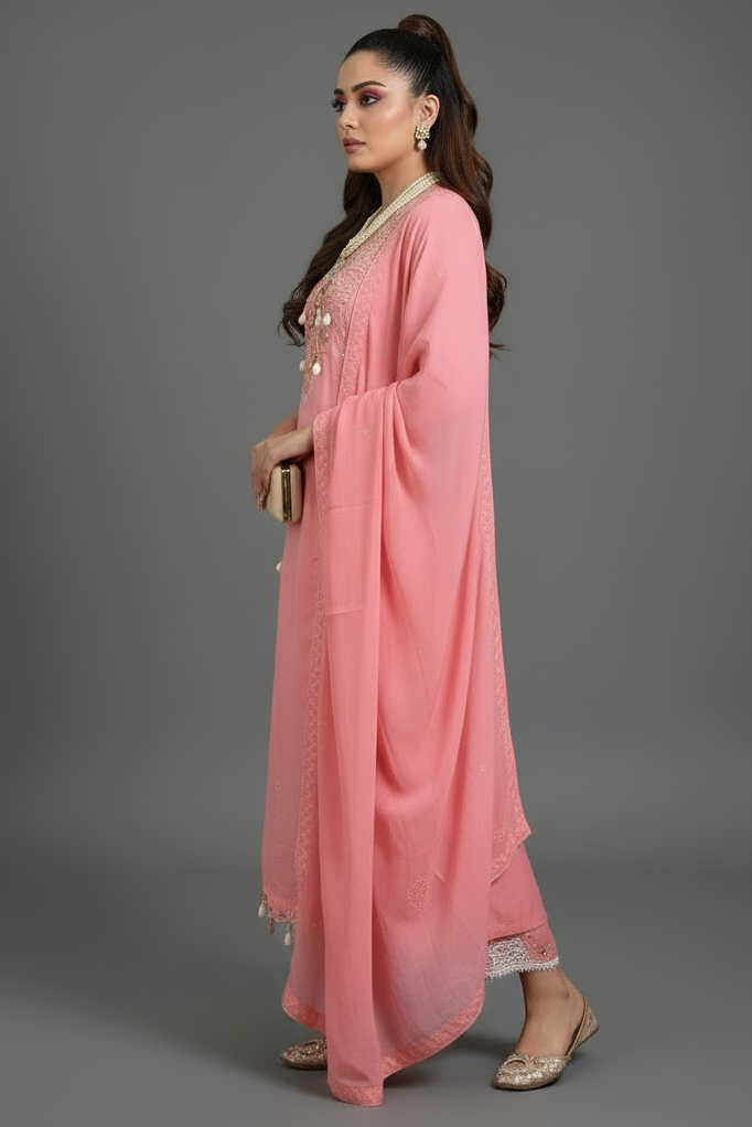 Pink Snowflakes Cotton Kurti Set