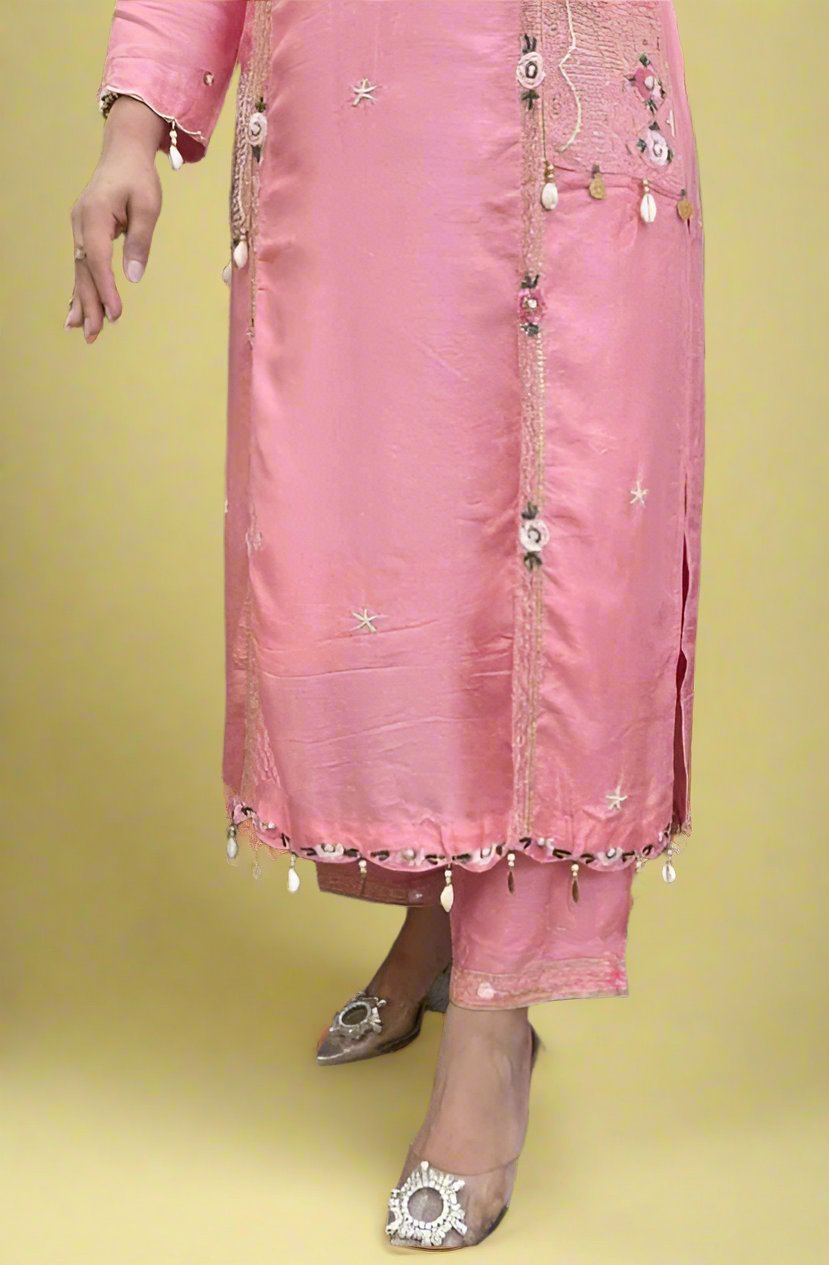 Pink Snowflakes Cotton Kurti Set