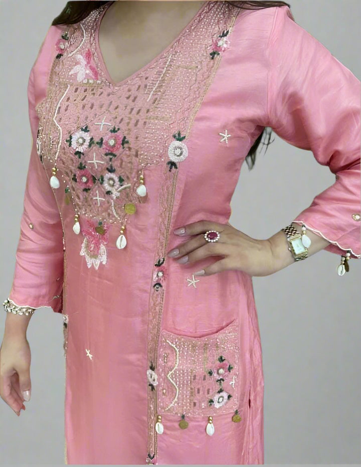 Pink Snowflakes Cotton Kurti Set