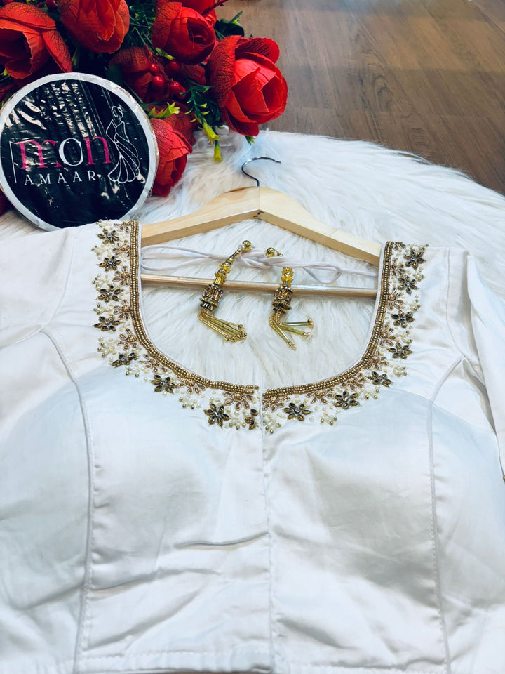 White Heart Designer Blouse With Zardosi work