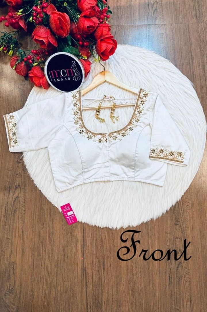 White Heart Designer Blouse With Zardosi work