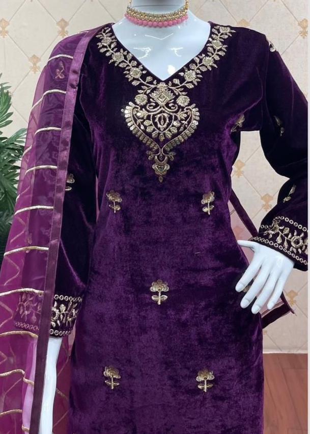 Santa Nights Designer Velvet Sharara Set