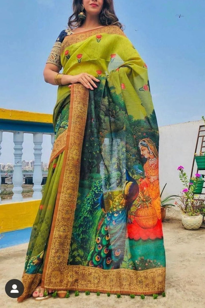 Kathakali Digital Printed Linen Saree