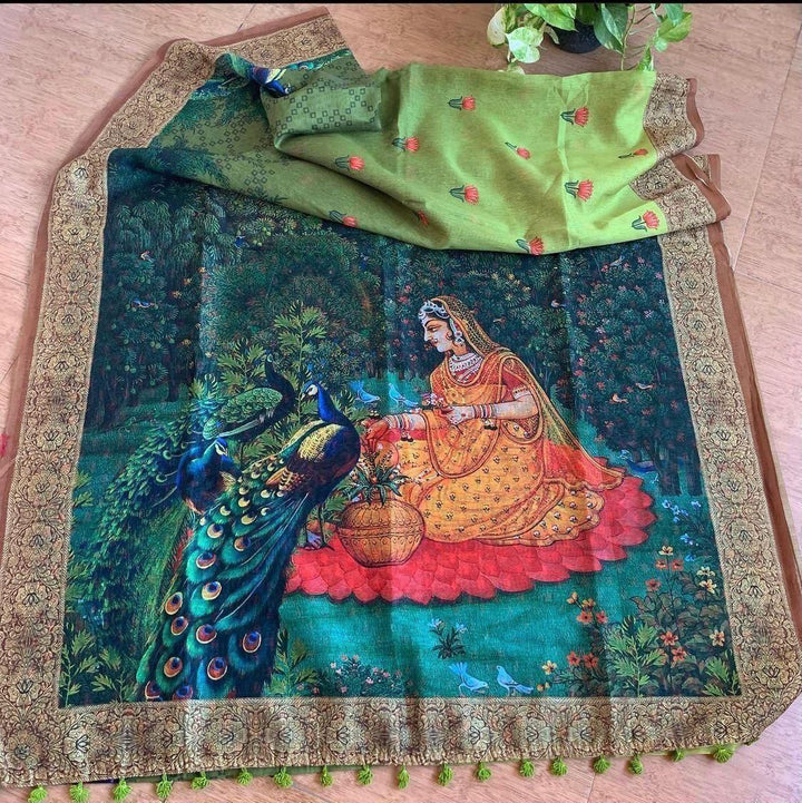 Kathakali Digital Printed Linen Saree