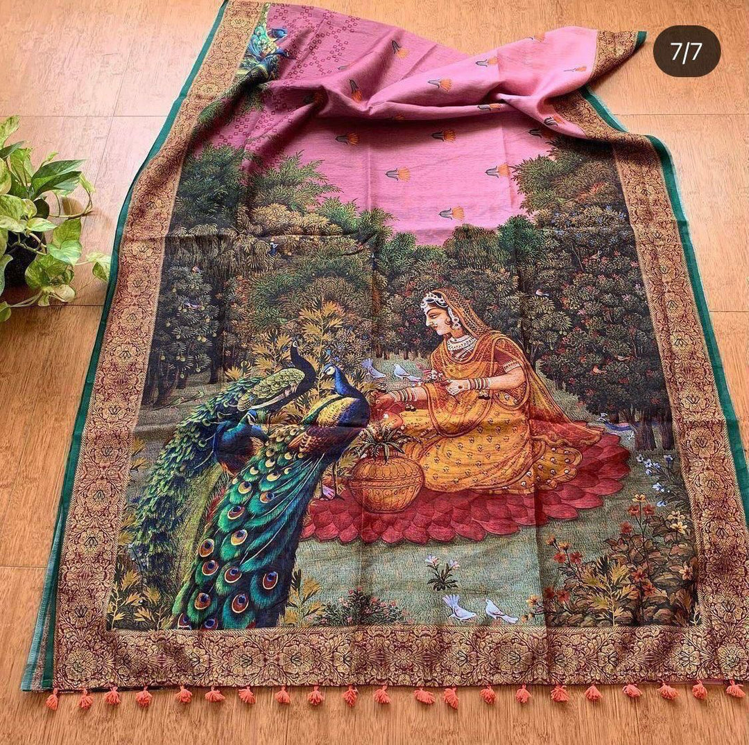 Kathakali Digital Printed Linen Saree