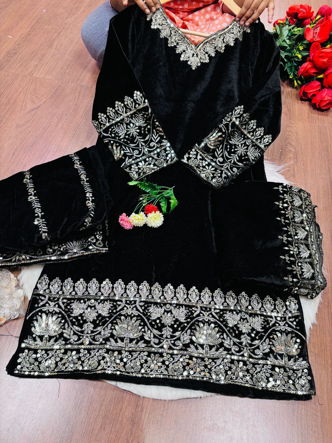 Blaze Bright Velvet Sharara Set