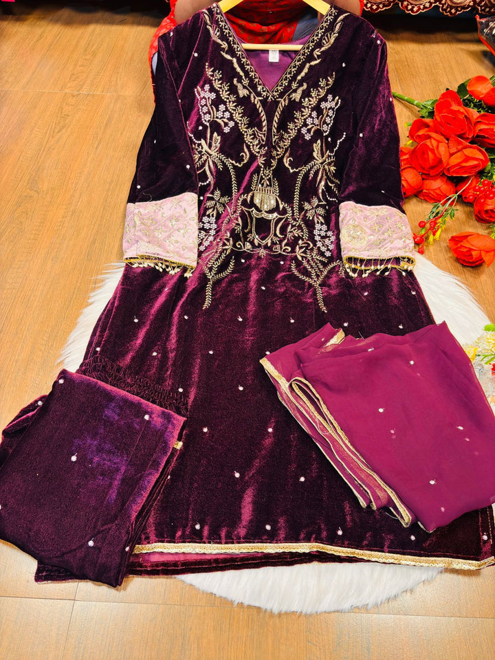 Whirls Of Color Designer Velvet Suit Set