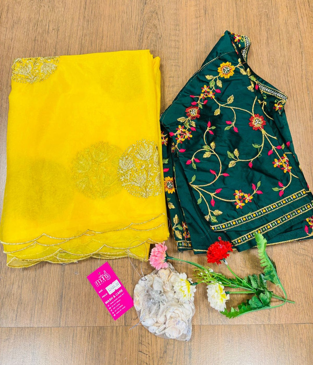 Yellow Cut work Organza Silk Saree