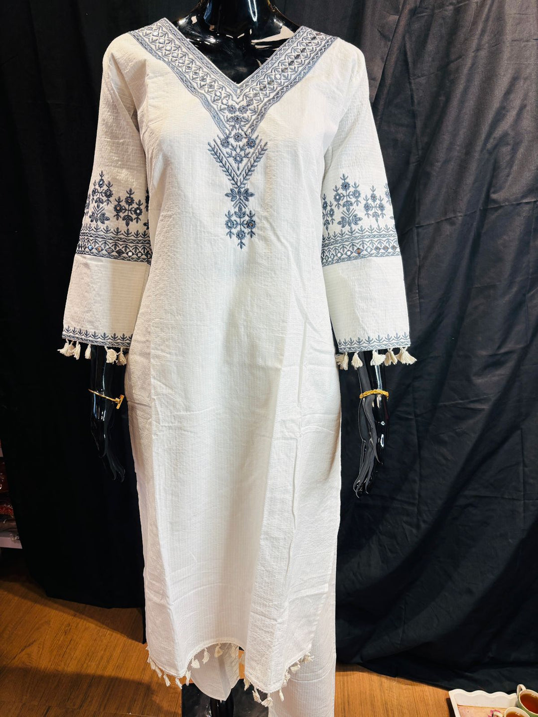 White Hills Cotton Kurti Set