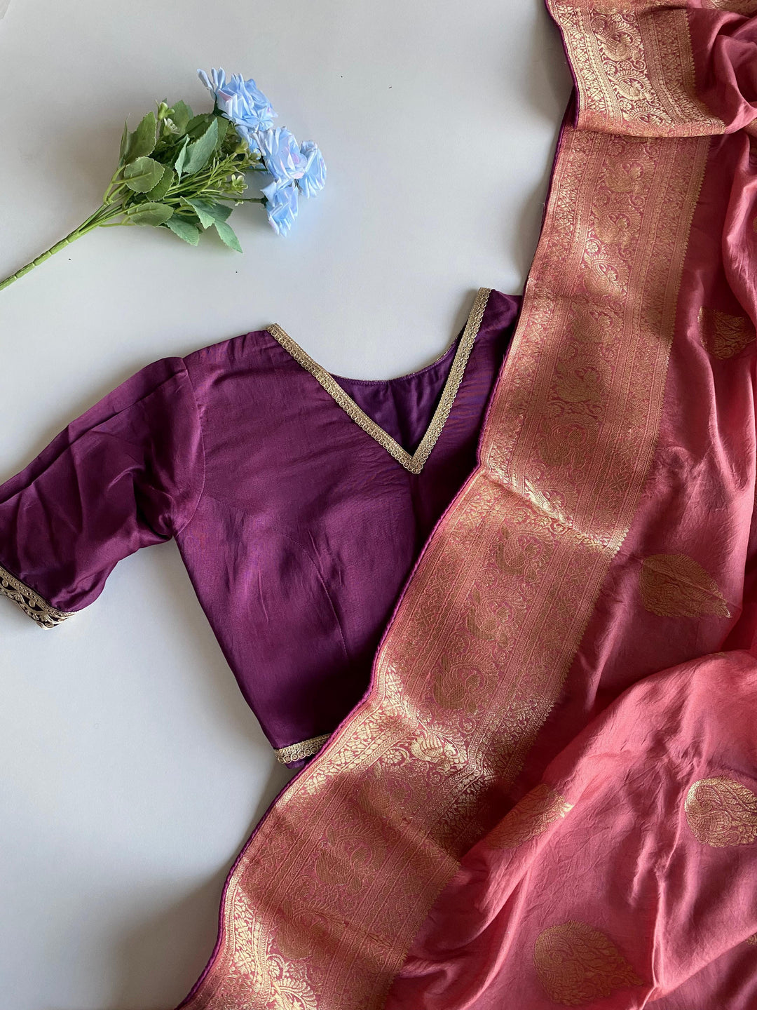 Earthy Tone Banarasi Silk Saree with Ready To Go Blouse