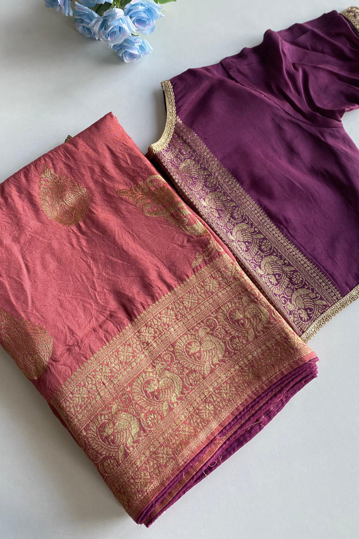 Earthy Tone Banarasi Silk Saree with Ready To Go Blouse