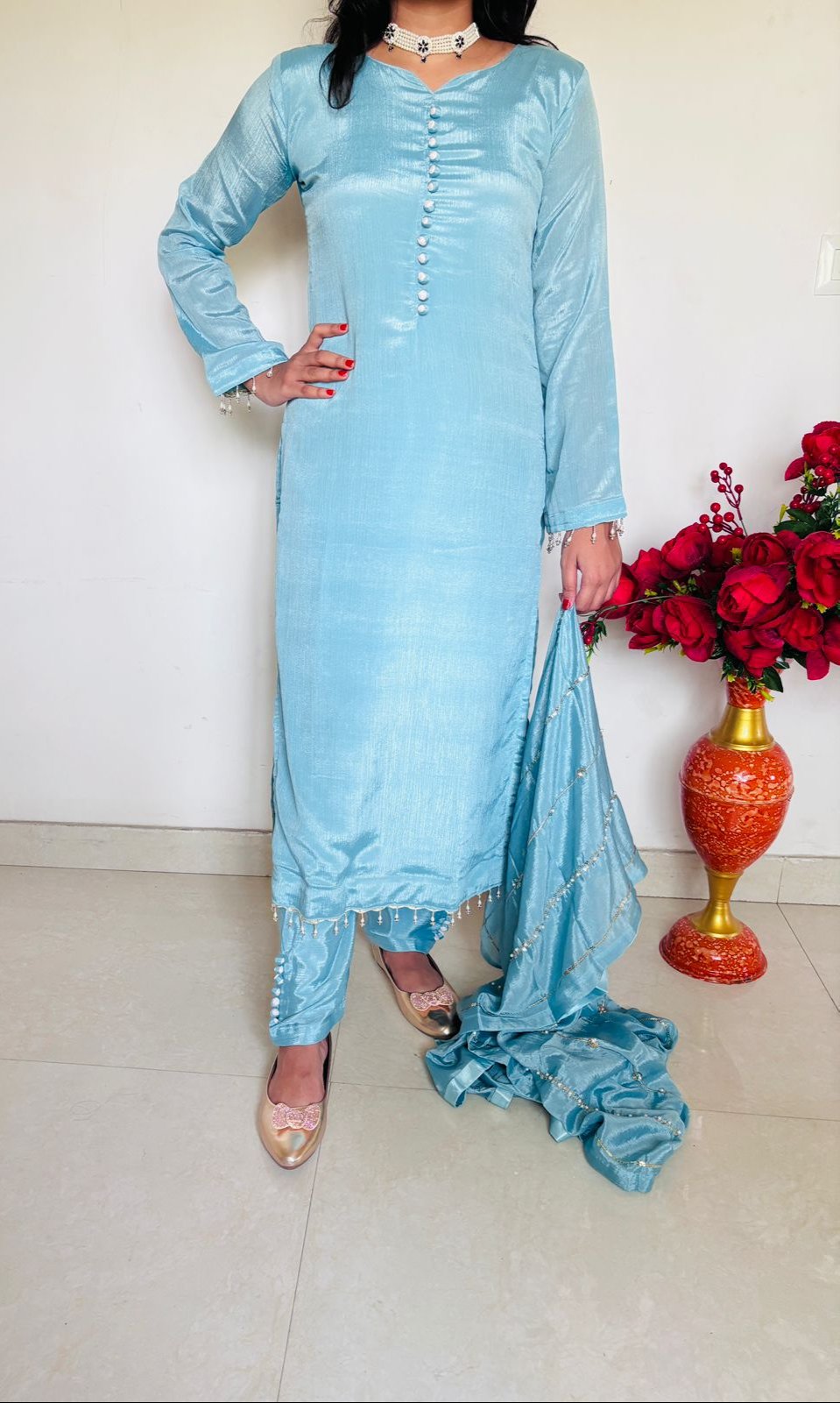 Mystic stream Chinnon Silk Kurti Set-