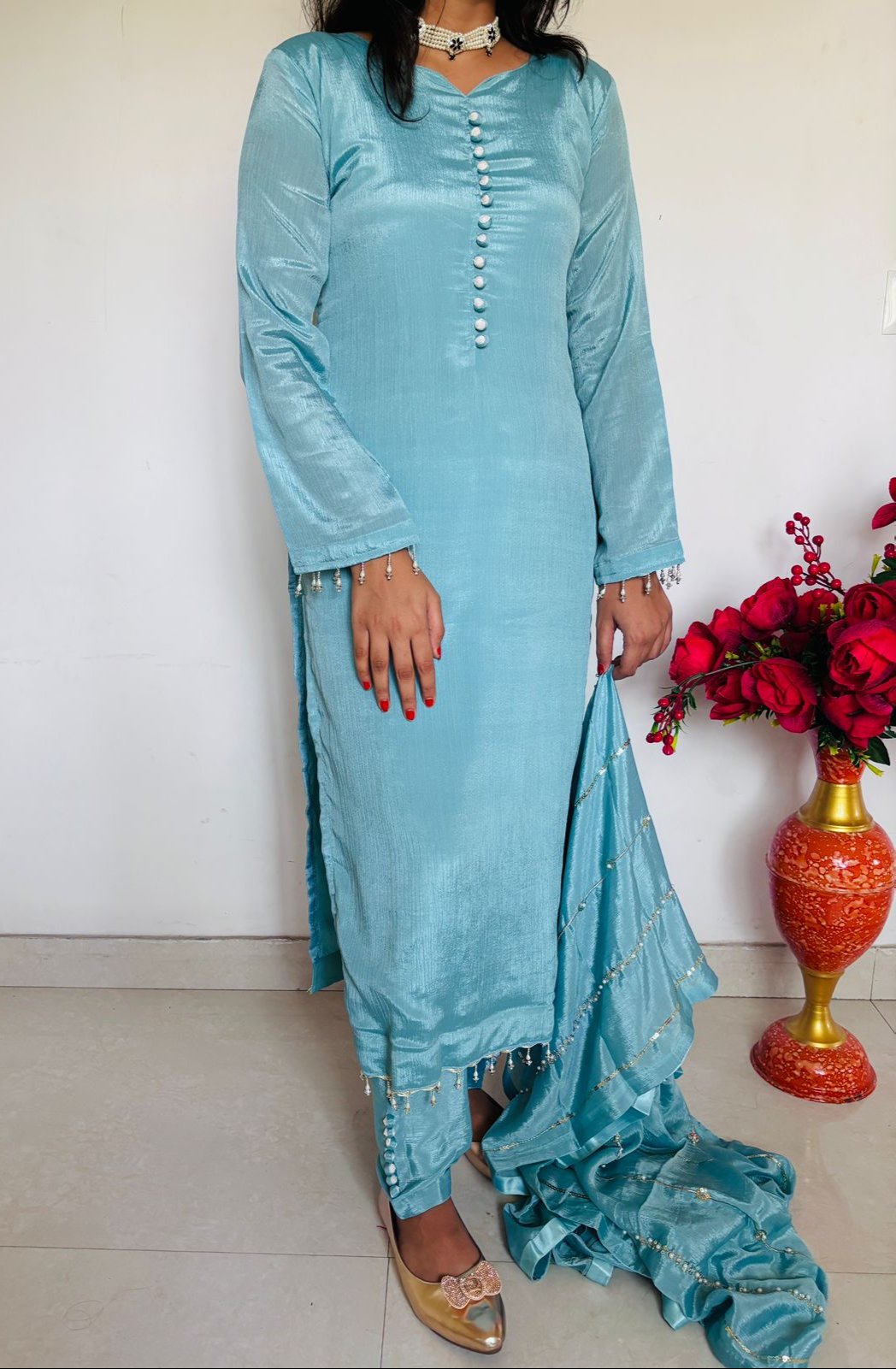 Mystic stream Chinnon Silk Kurti Set-