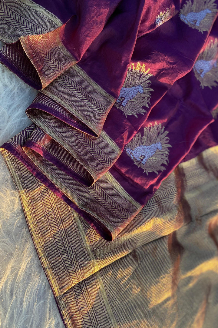 Queen Of Jungle- Mushroo satin silk Saree