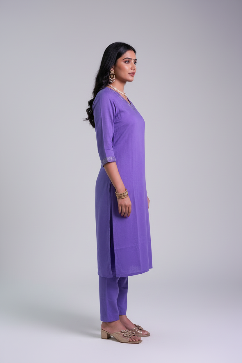 Golden Light Cotton Kurti Set