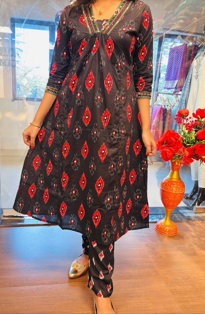 Black Sun Cotton Kurti Set