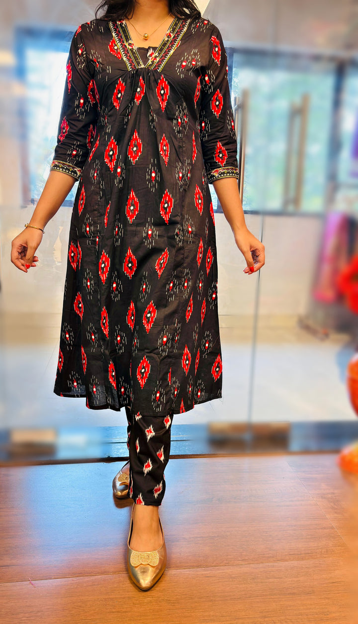 Black Sun Cotton Kurti Set