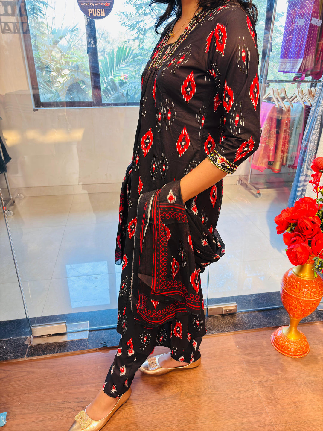 Black Sun Cotton Kurti Set