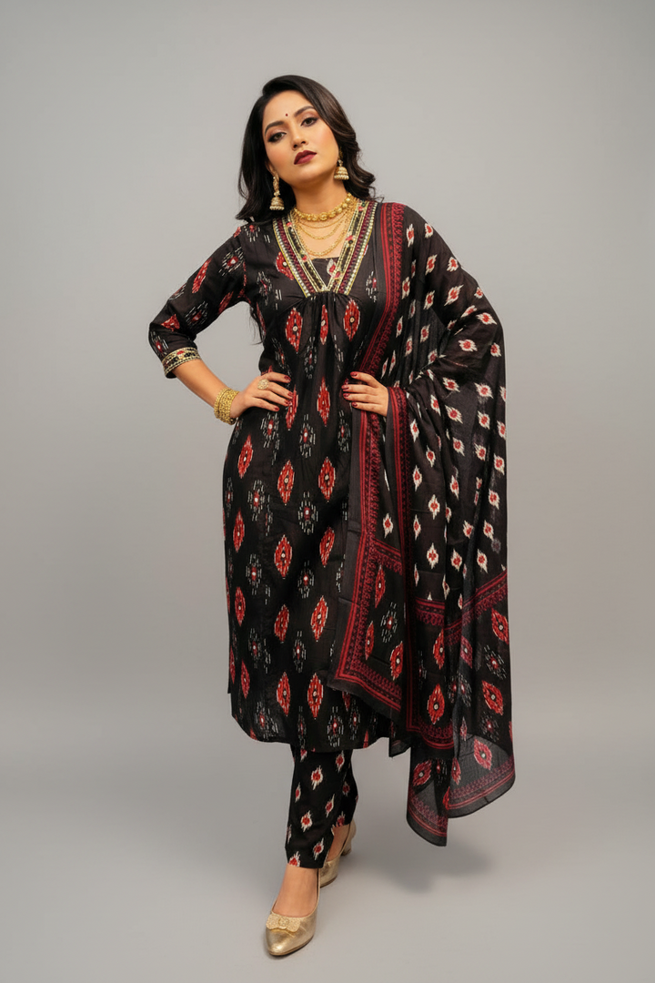 Black Sun Cotton Kurti Set