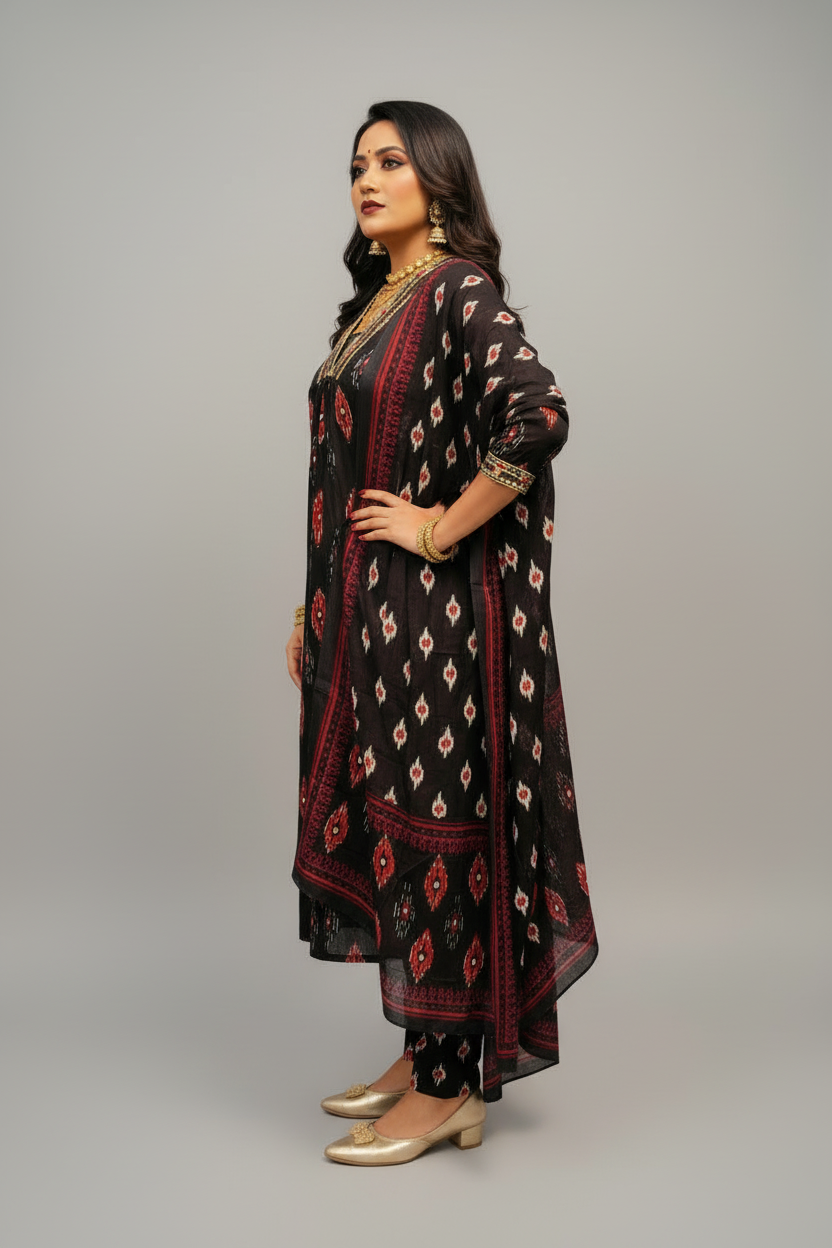 Black Sun Cotton Kurti Set