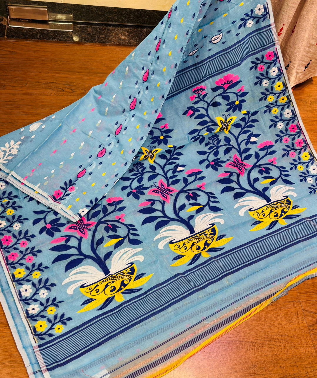 Fuldani Gap Dhakai Jamdani Saree(Blue)