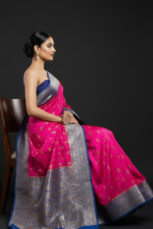Pink Banarasi Semi Georgette Saree