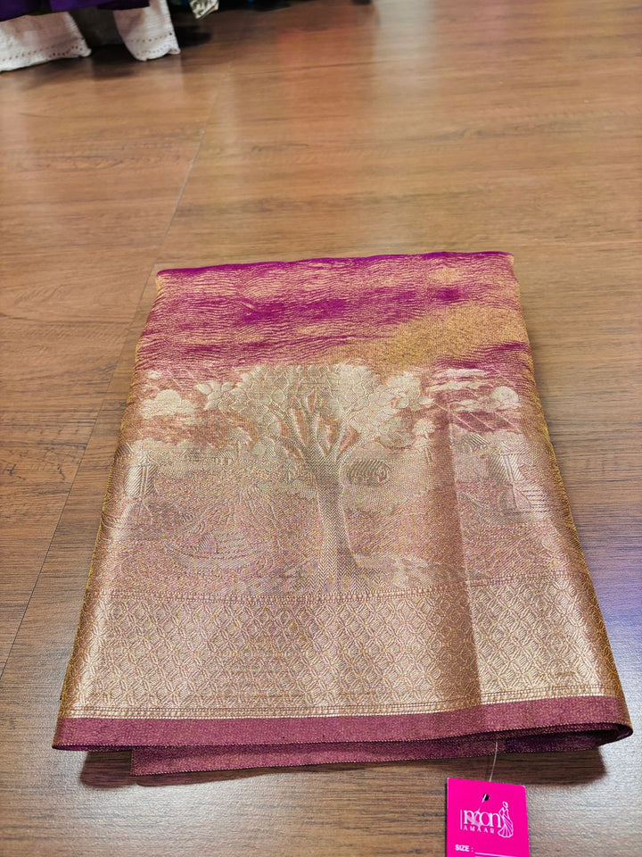 Undeniable Charm of Tissue  - Nadi Ghat Banarasi Tissue Crush Saree