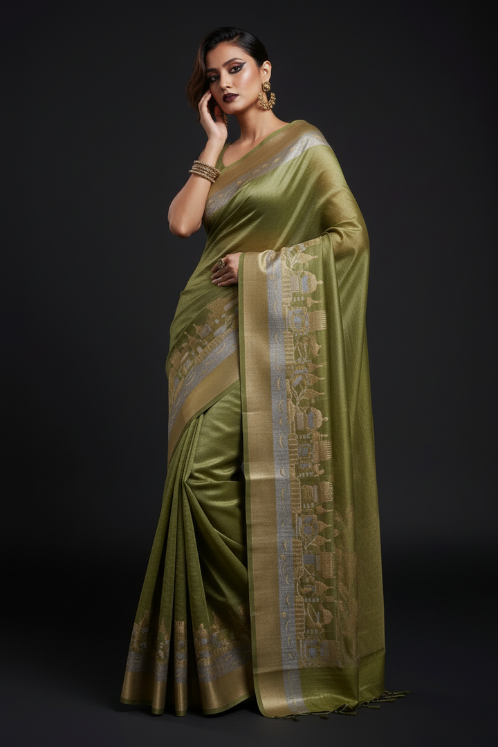 Undeniable Charm of Tissue  - Ganga Jamuna Banarasi Tissue Crush Saree