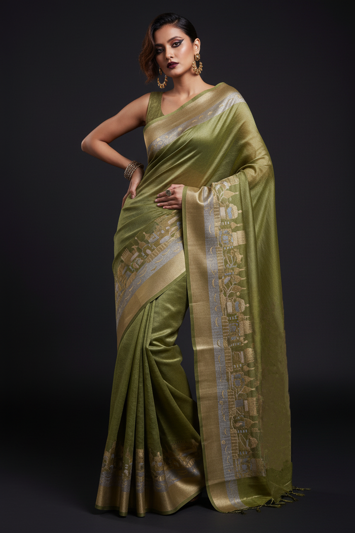 Undeniable Charm of Tissue  - Ganga Jamuna Banarasi Tissue Crush Saree