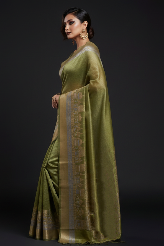 Undeniable Charm of Tissue  - Ganga Jamuna Banarasi Tissue Crush Saree