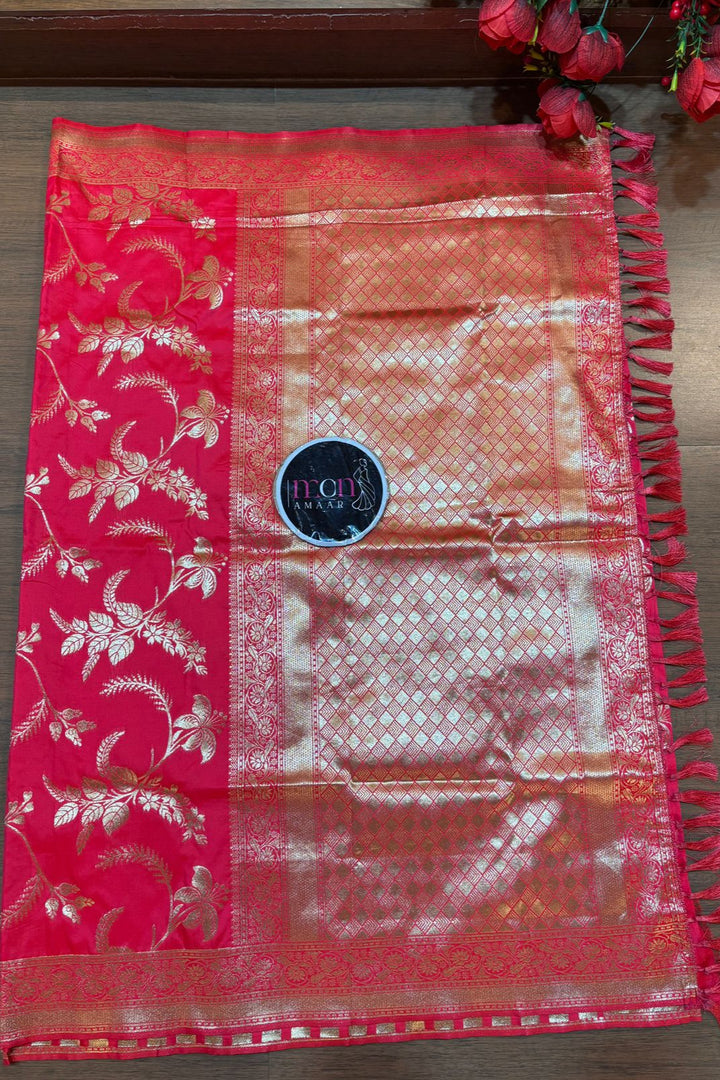 Red Chandini Banarasi Silk Saree