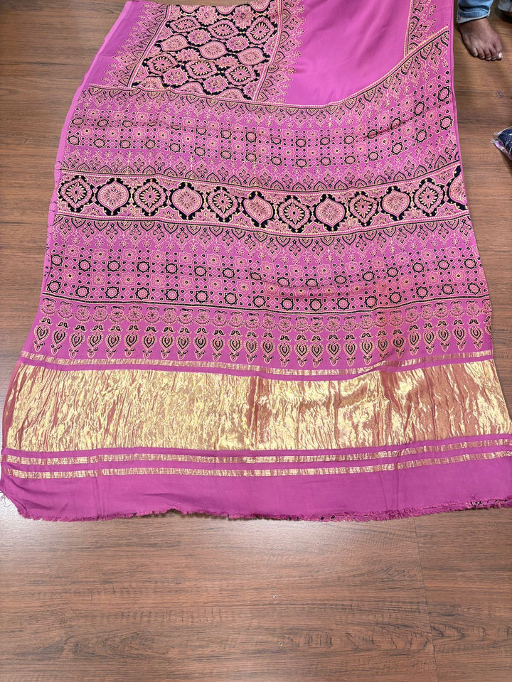 Tidal Waves -Ajrakh Block Printed Saree