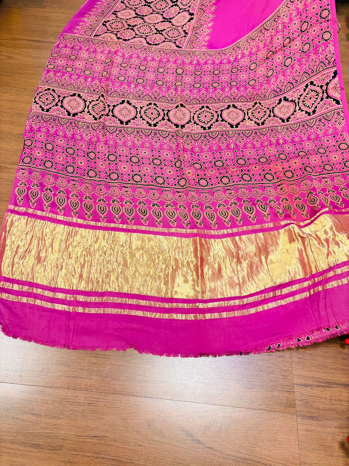 Tidal Waves -Ajrakh Block Printed Saree