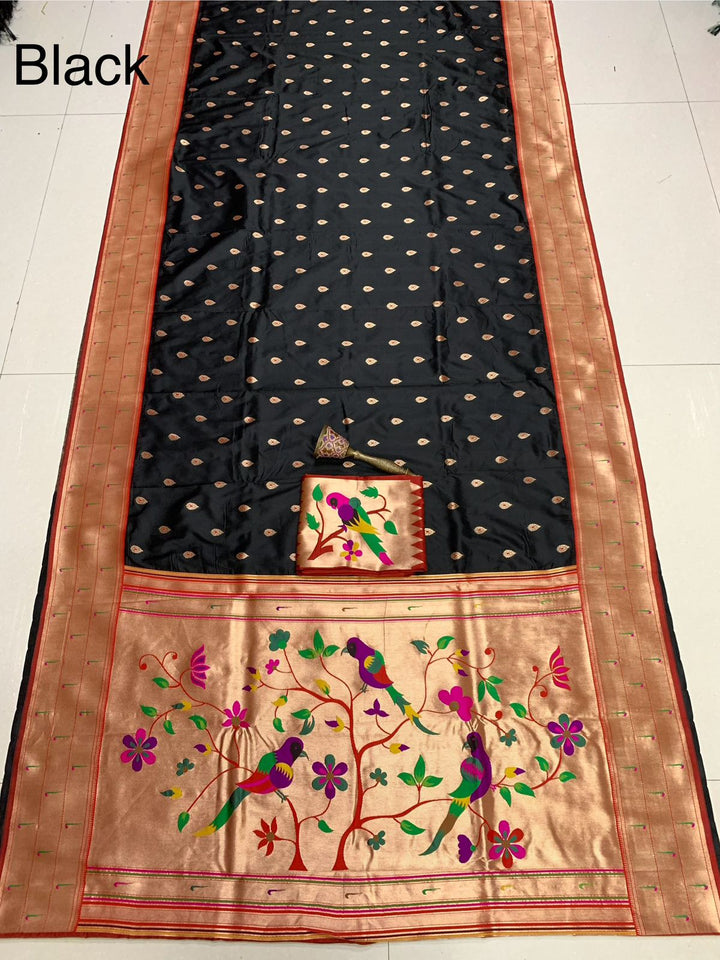 Yogini Kanjivarum Paithani  Black Silk Saree