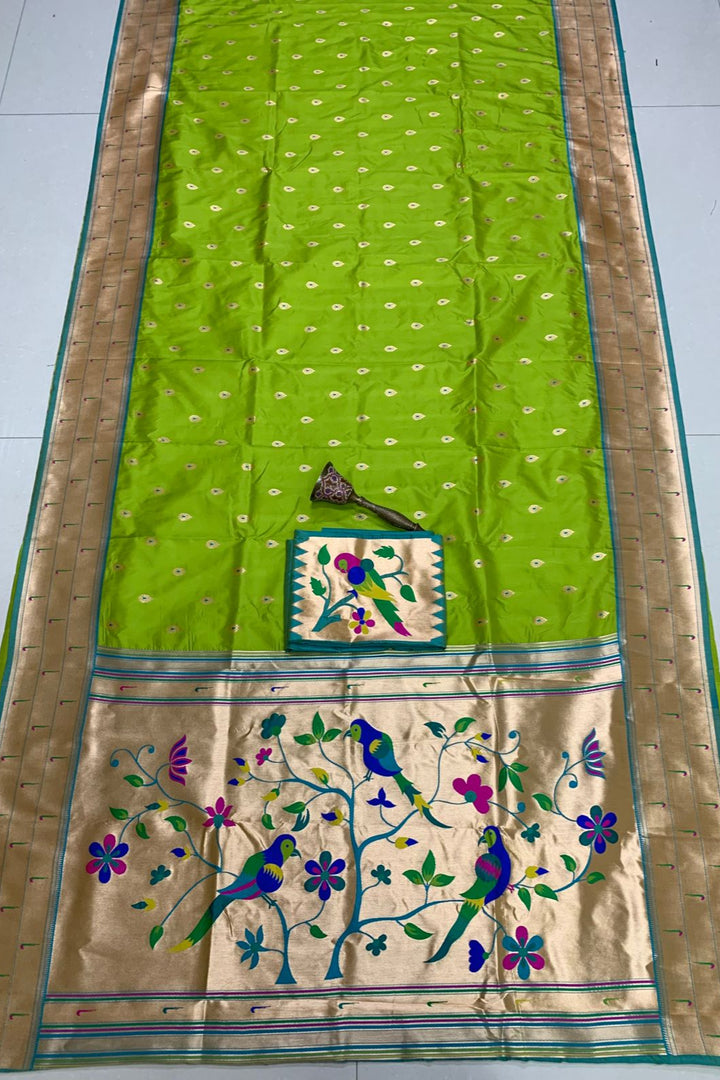 Yogini Kanjivarum Paithani  Green Silk Saree