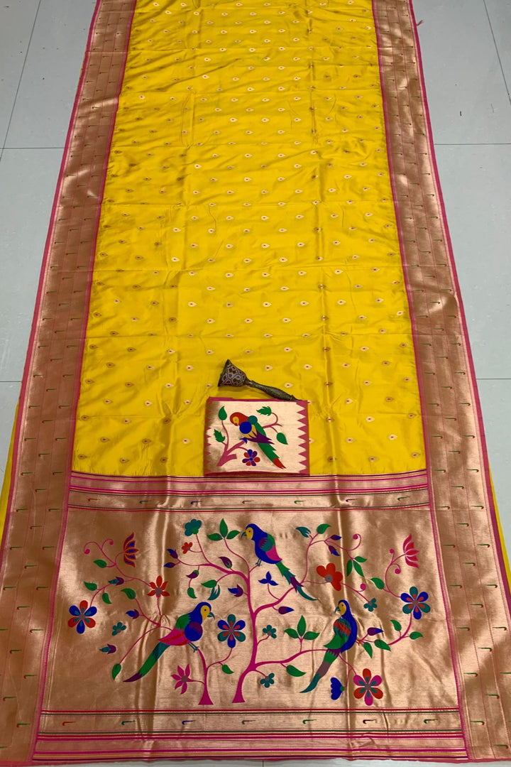 Yogini Kanjivarum Paithani Yellow Silk Saree