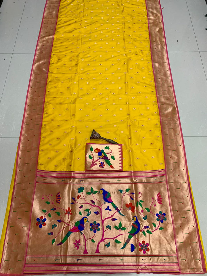 Yogini Kanjivarum Paithani Yellow Silk Saree