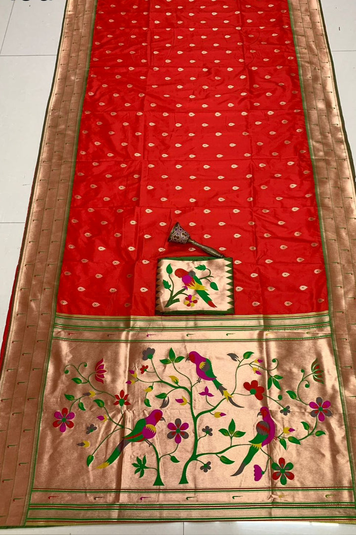 Yogini Kanjivarum Paithani Red Silk Saree