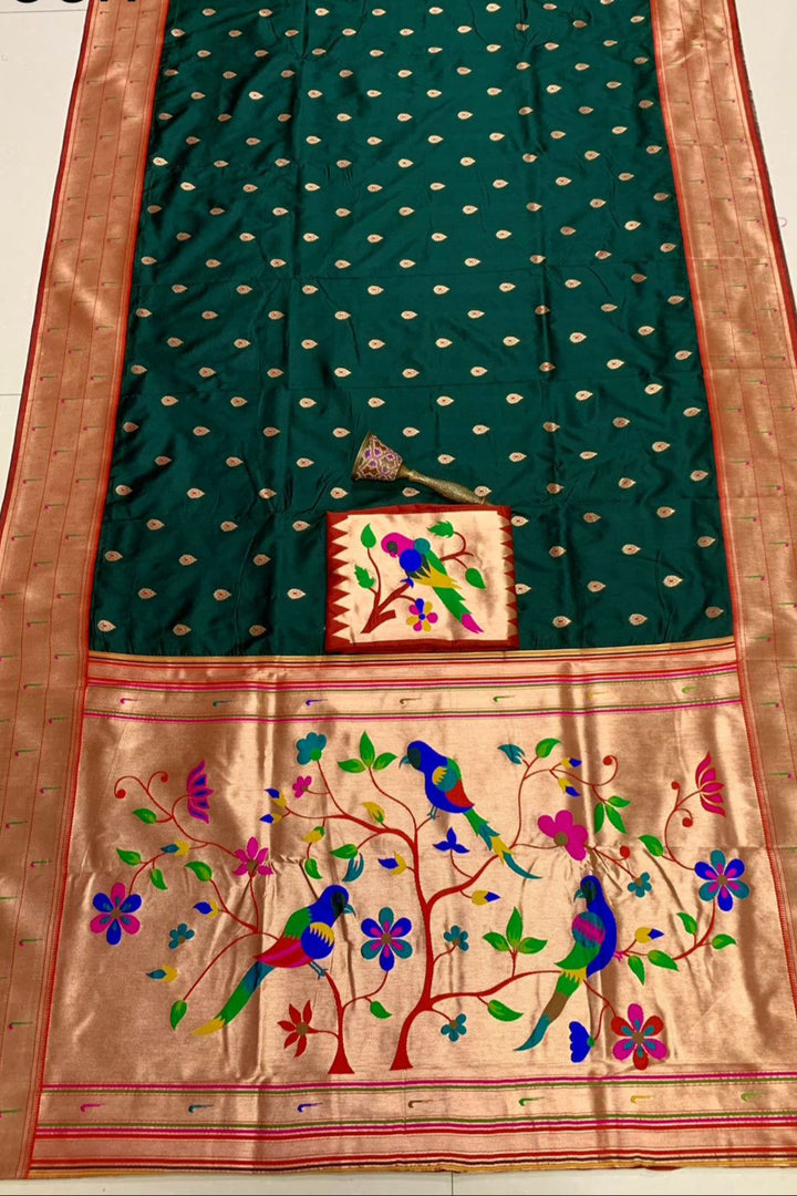 Yogini Kanjivarum Paithani  Green Silk Saree