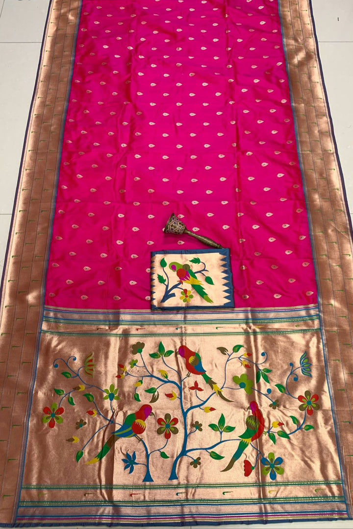 Yogini Kanjivarum Paithani  Rani Pink Silk Saree