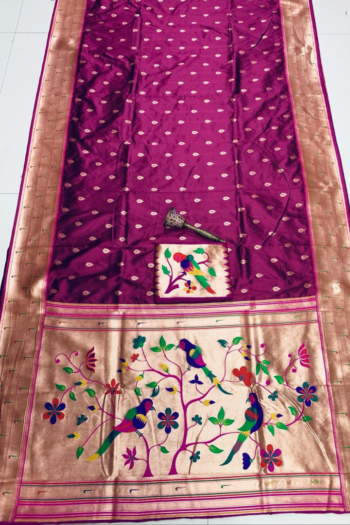 Yogini Kanjivarum Paithani  Wine Silk Saree