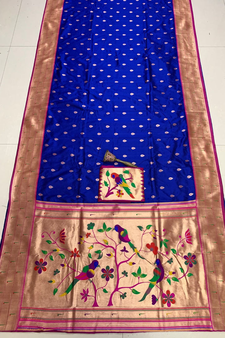 Yogini Kanjivarum Paithani  Blue Silk Saree