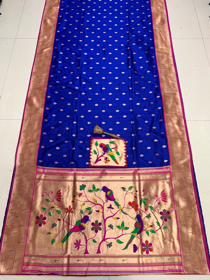 Yogini Kanjivarum Paithani  Blue Silk Saree