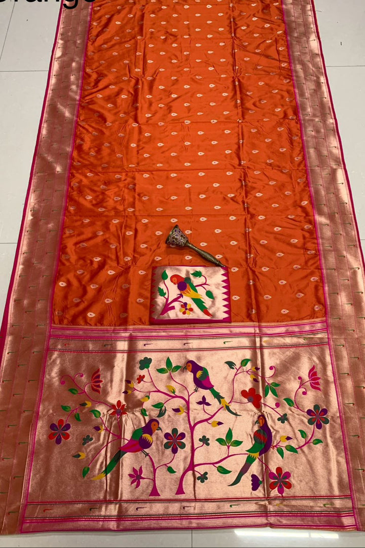 Yogini Kanjivarum Paithani Orange Silk Saree