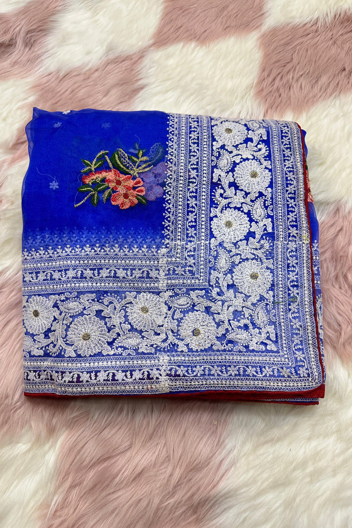 Escape The Ordinary [Blue Organza Silk Saree]