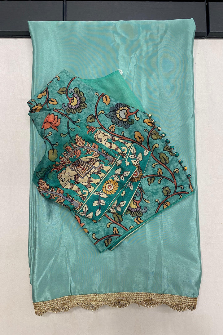 Aria  Crepe Satin Silk Saree [Blue]