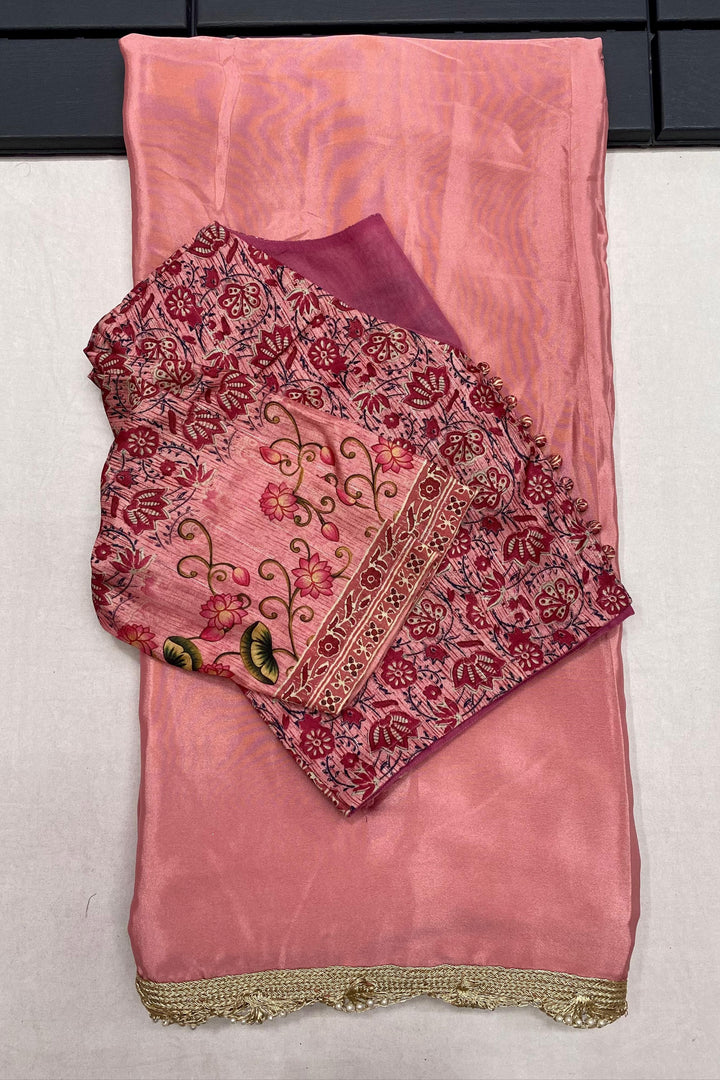 Aria  Crepe Satin Silk Saree [Light Pink]