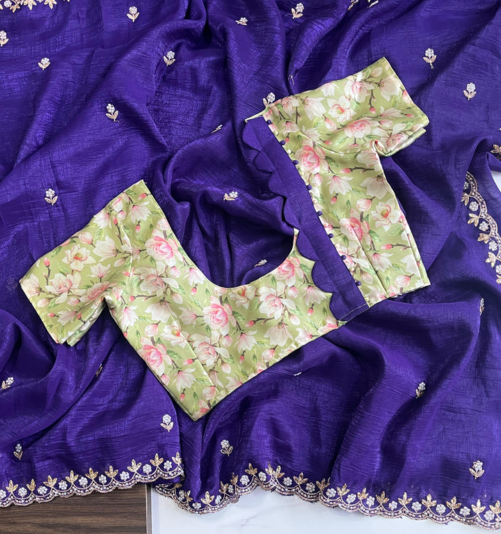 Light Rain Fancy Purple Silk Saree