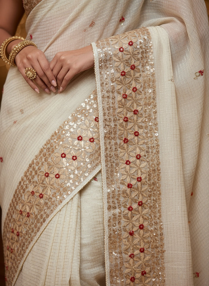 Beautiful Destinations Kota Doriya White Saree